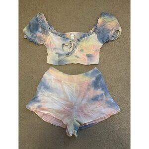 Tie-Dye Off-Shoulder Crop Top 2 Piece Set